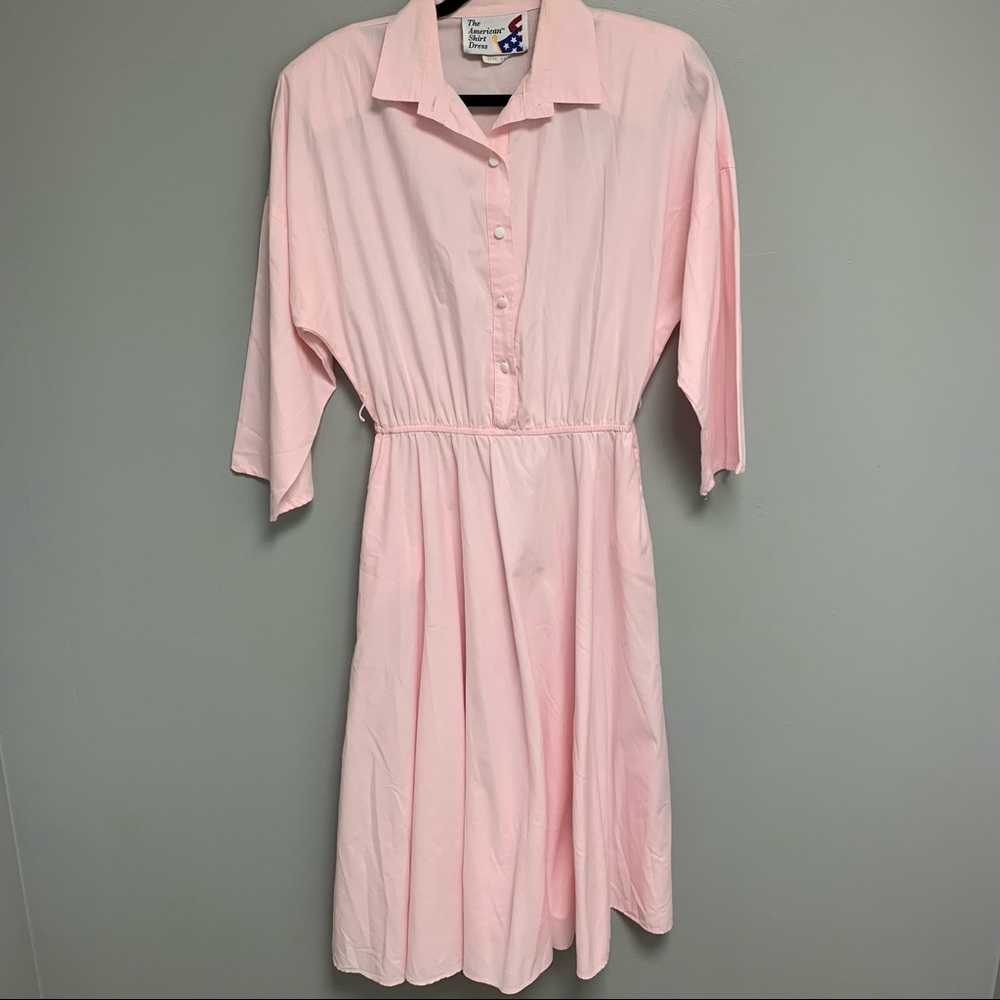Vintage Baby Pink American Shirt Dress Size 14